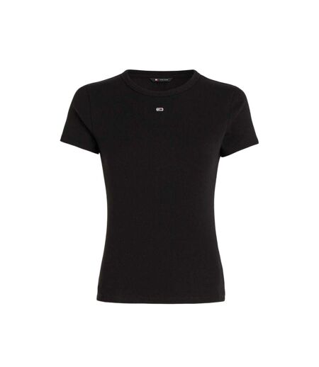 Womens/ladies Logo Ribbed Fitted T-shirt Black Tommy Jeans