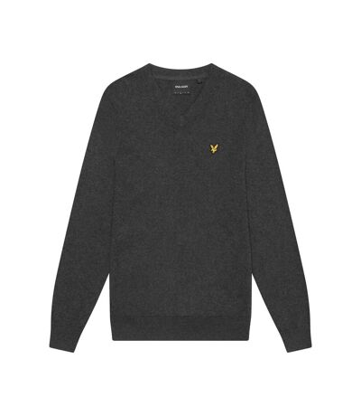 Mens cotton merino v neck sweater charcoal marl Lyle & Scott