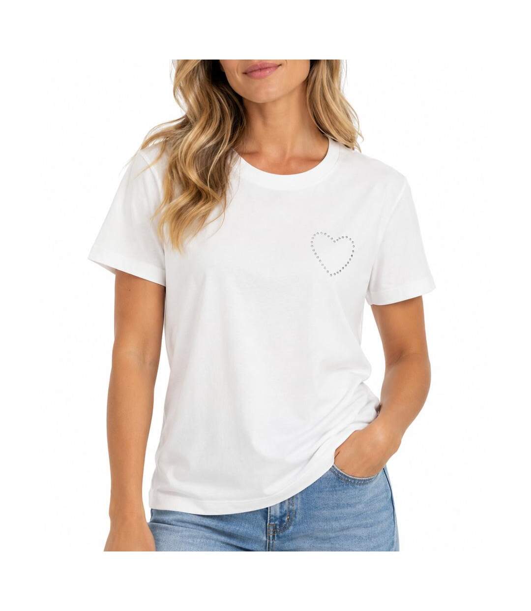 T-shirt blanc à strass femme vero moda vmforie-1