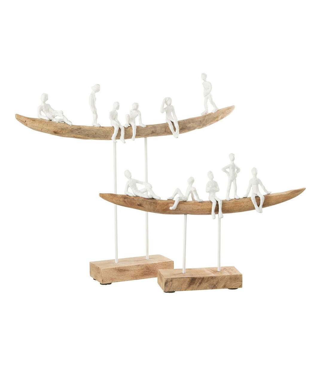 Statuette Déco en Bois Personnage sur Banc 47cm Naturel-2