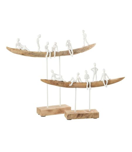 Statuette Déco en Bois Personnage sur Banc 47cm Naturel