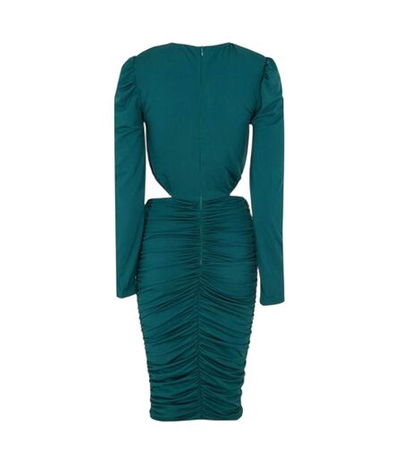 Womens/ladies Cut Out Zipped Long-sleeved Midi Dress Green AX Paris
