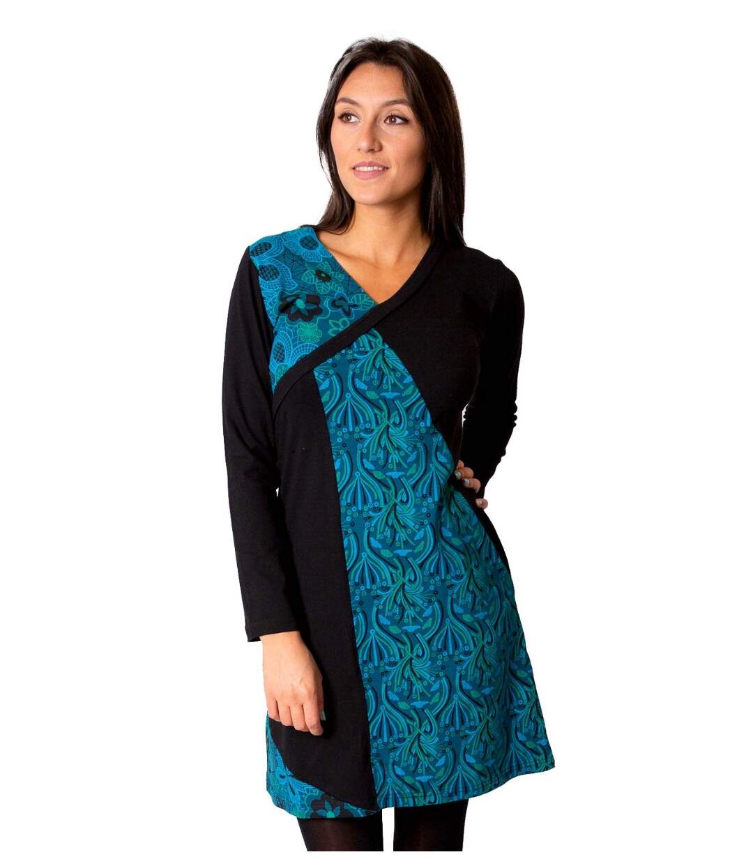 Robe courte en coton ABAYA imprimé graphique bleu Coton Du Monde-1