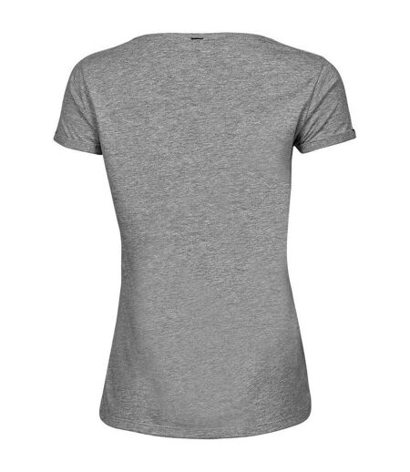 Womens/ladies Roll Sleeve Cotton T-shirt Heather Grey Tee Jays