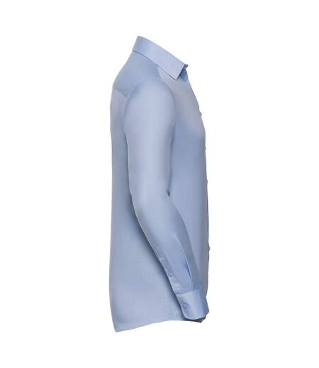 Russell Collection Mens Herringbone Long-Sleeved Formal Shirt (Light Blue)