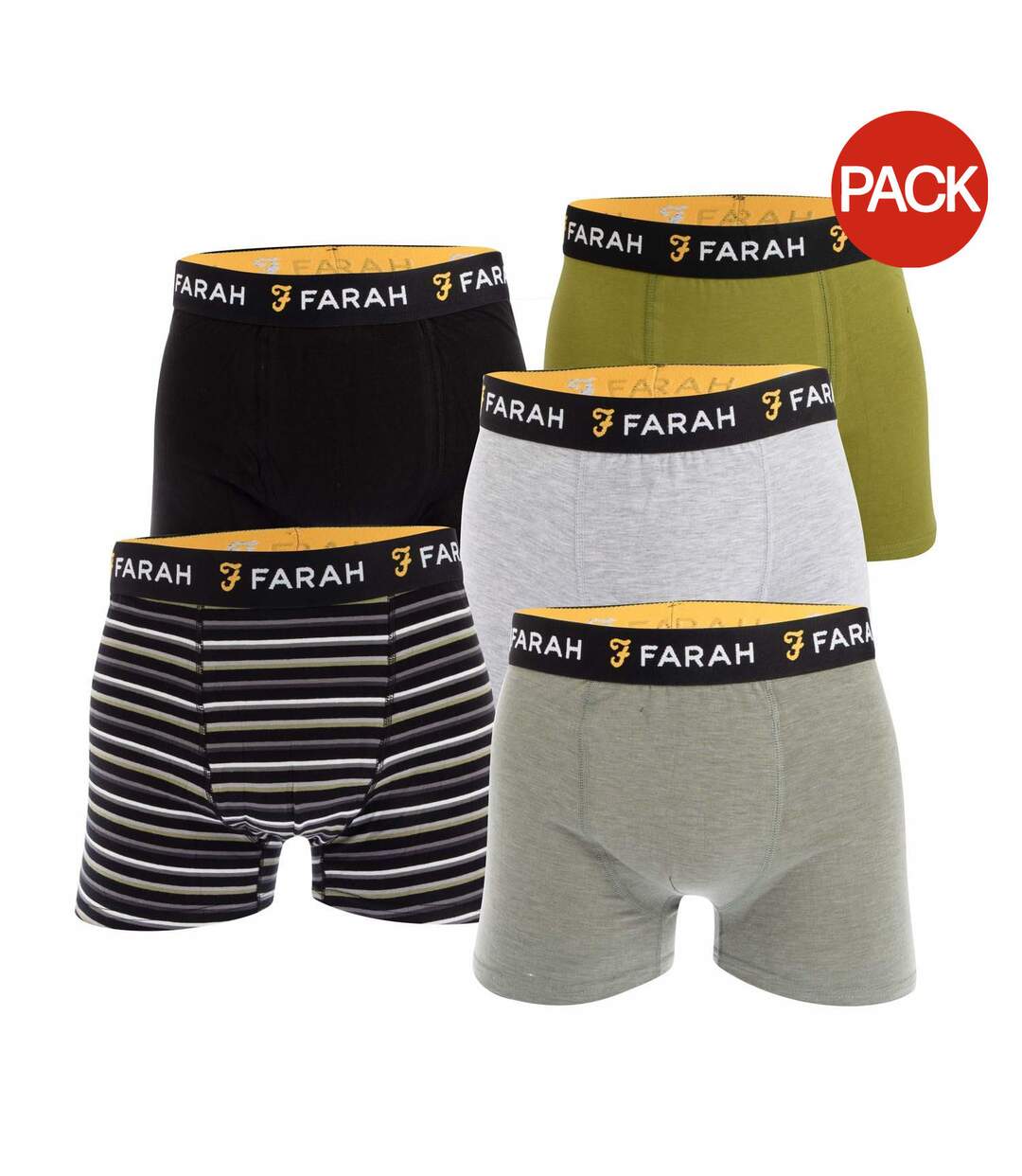 Pack Of 5  Mens Ronson Boxer Shorts  Olive Black Light Grey Dark Grey Farah-1