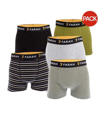 Pack Of 5  Mens Ronson Boxer Shorts  Olive Black Light Grey Dark Grey Farah