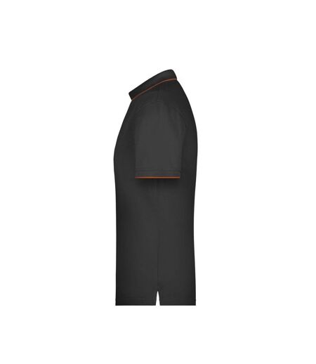 Polo Motif/style Rayures Contrastées Homme Noir Orange James And Nicholson