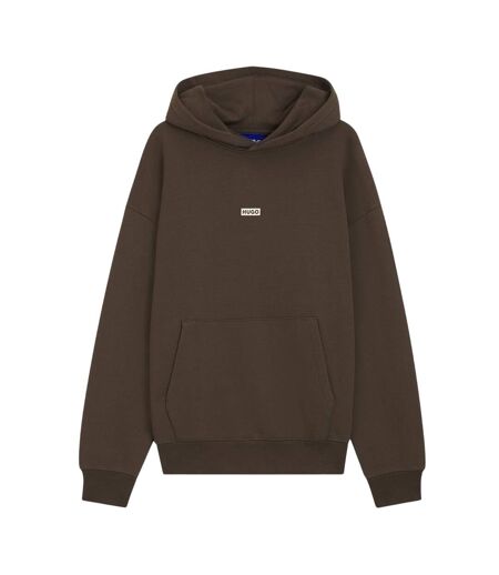 Mens Logo Cotton Overhead Relaxed Fit Hoodie Dark Brown Hugo