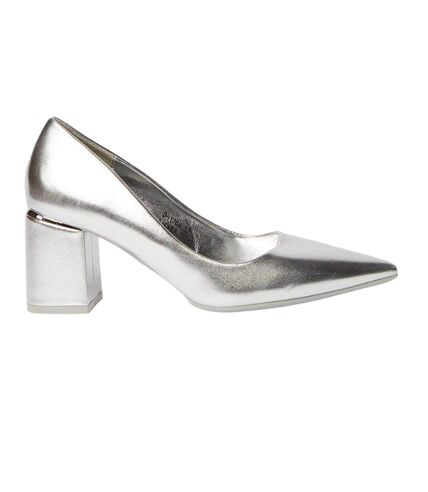 Womens/ladies baden metallic detail medium block heel court shoes silver Dorothy Perkins