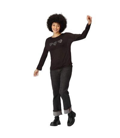 Womens/ladies Carlene Hearts Long-sleeved T-shirt Black Regatta