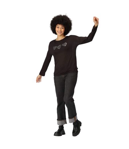 Womens/ladies Carlene Hearts Long-sleeved T-shirt Black Regatta