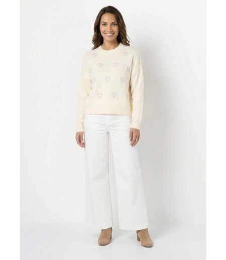 Pull col rond coeurs rayés avec laine