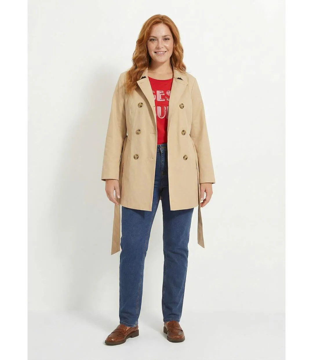 Trench court double boutonnage uni col pointu-3