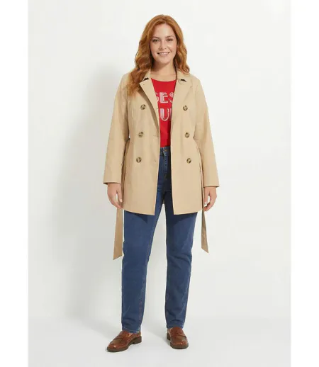Trench court double boutonnage uni col pointu