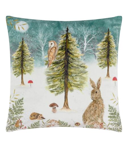 Velvet owl christmas cushion cover 43cm x 43cm teal Evans Lichfield