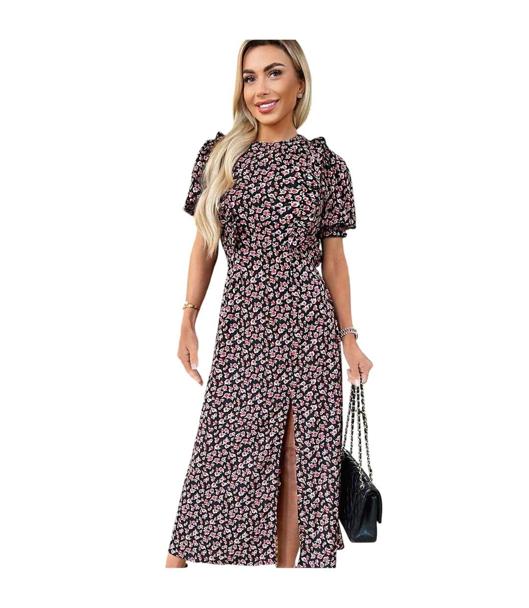 Womens/ladies Rose Print Midi Dress Multicoloured AX Paris-2