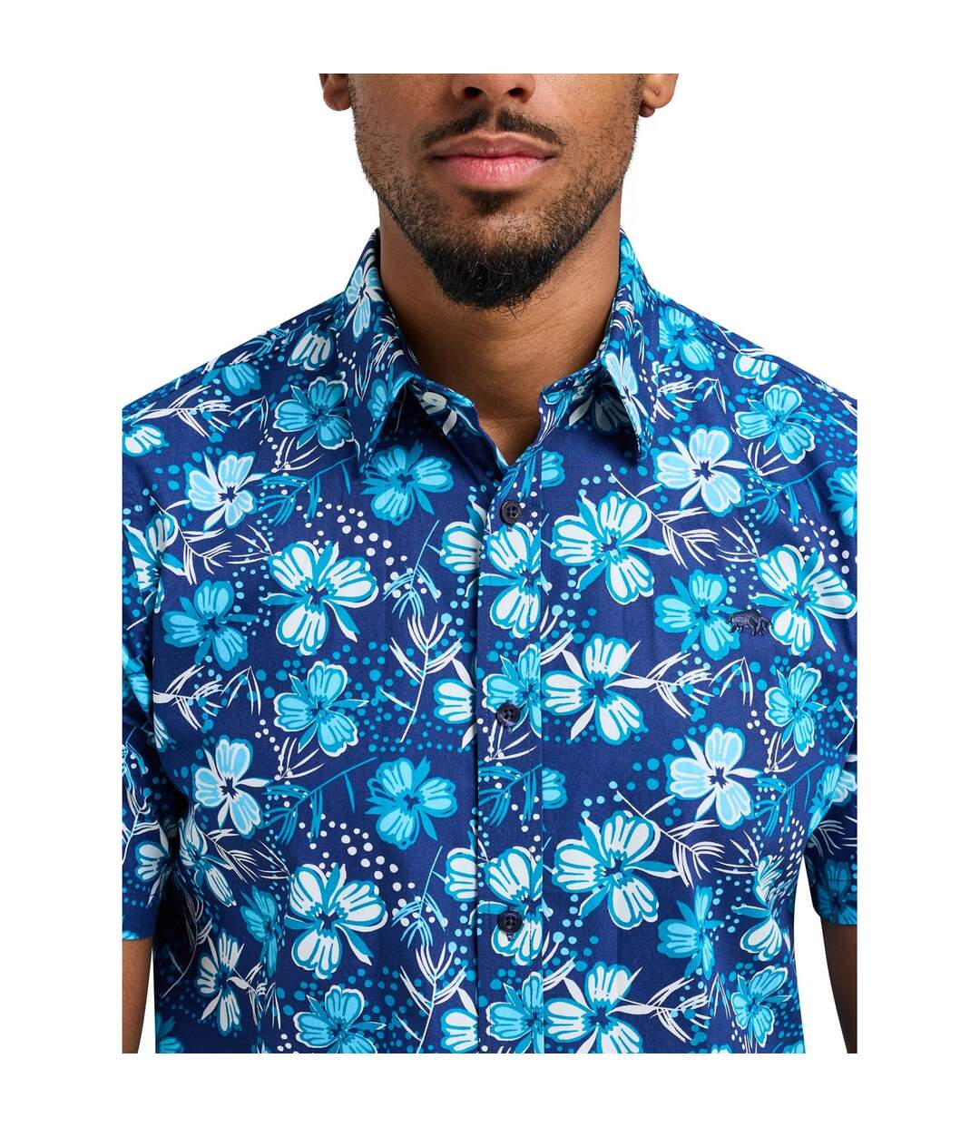 Mens blossom short-sleeved shirt navy Raging Bull-3