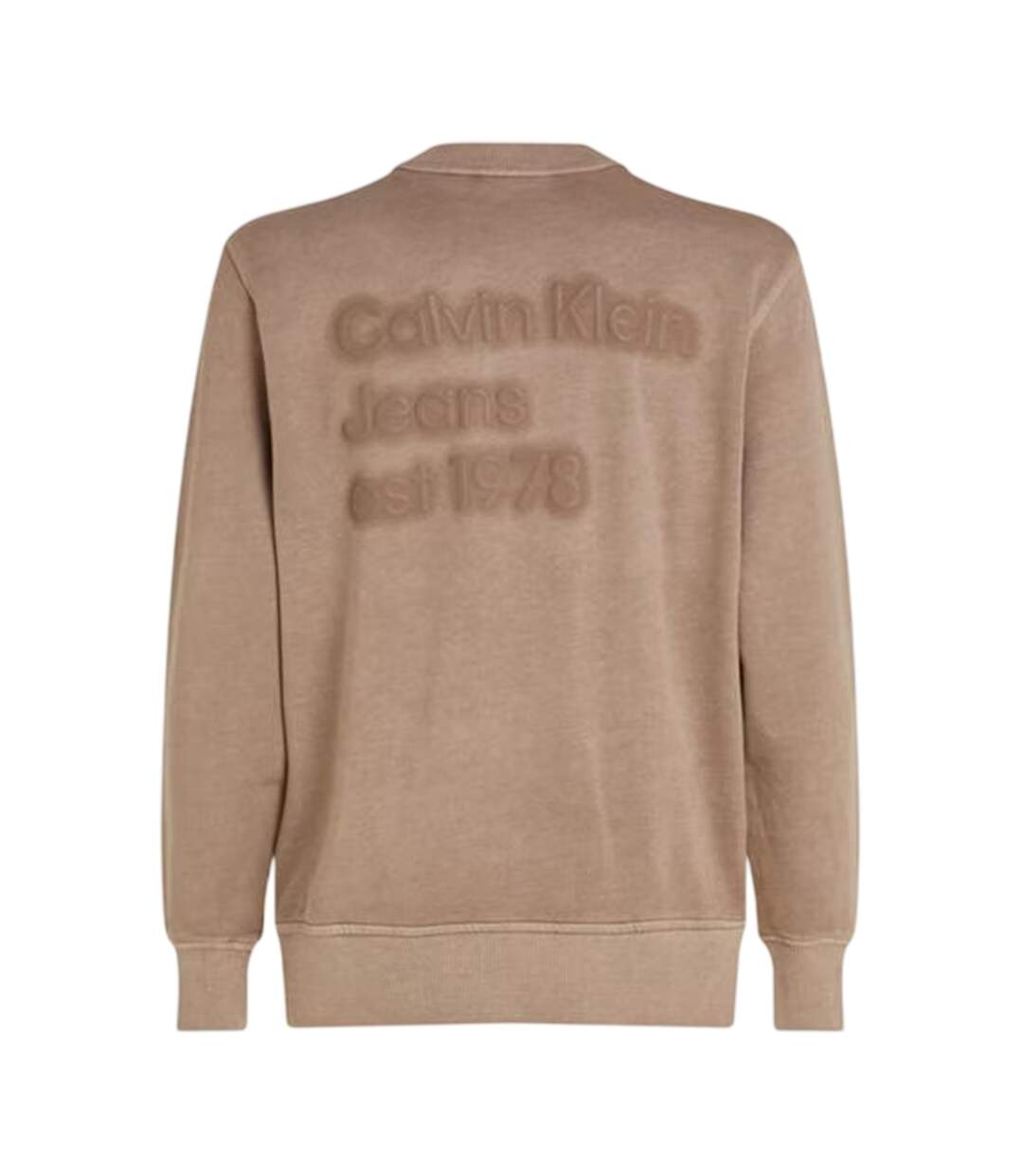 Mens Puff Print Cotton Blend Embellished Sweatshirt Taupe Grey Calvin Klein-3