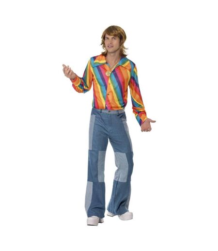 Unisex adult 1970s rainbow shirt multicoloured Smiffys