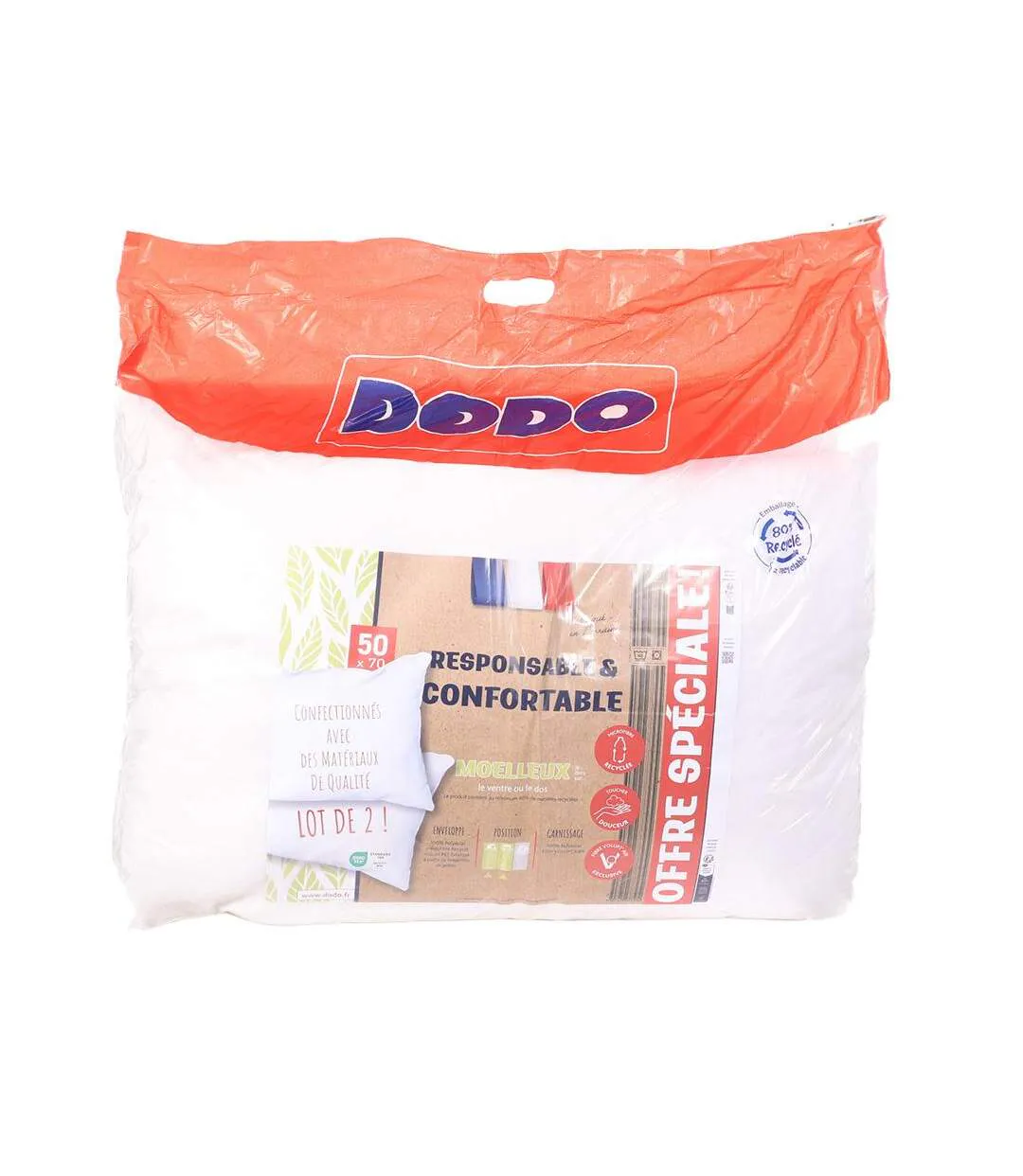 X2 oreillers blanc dodo confort 50x70 cm-1