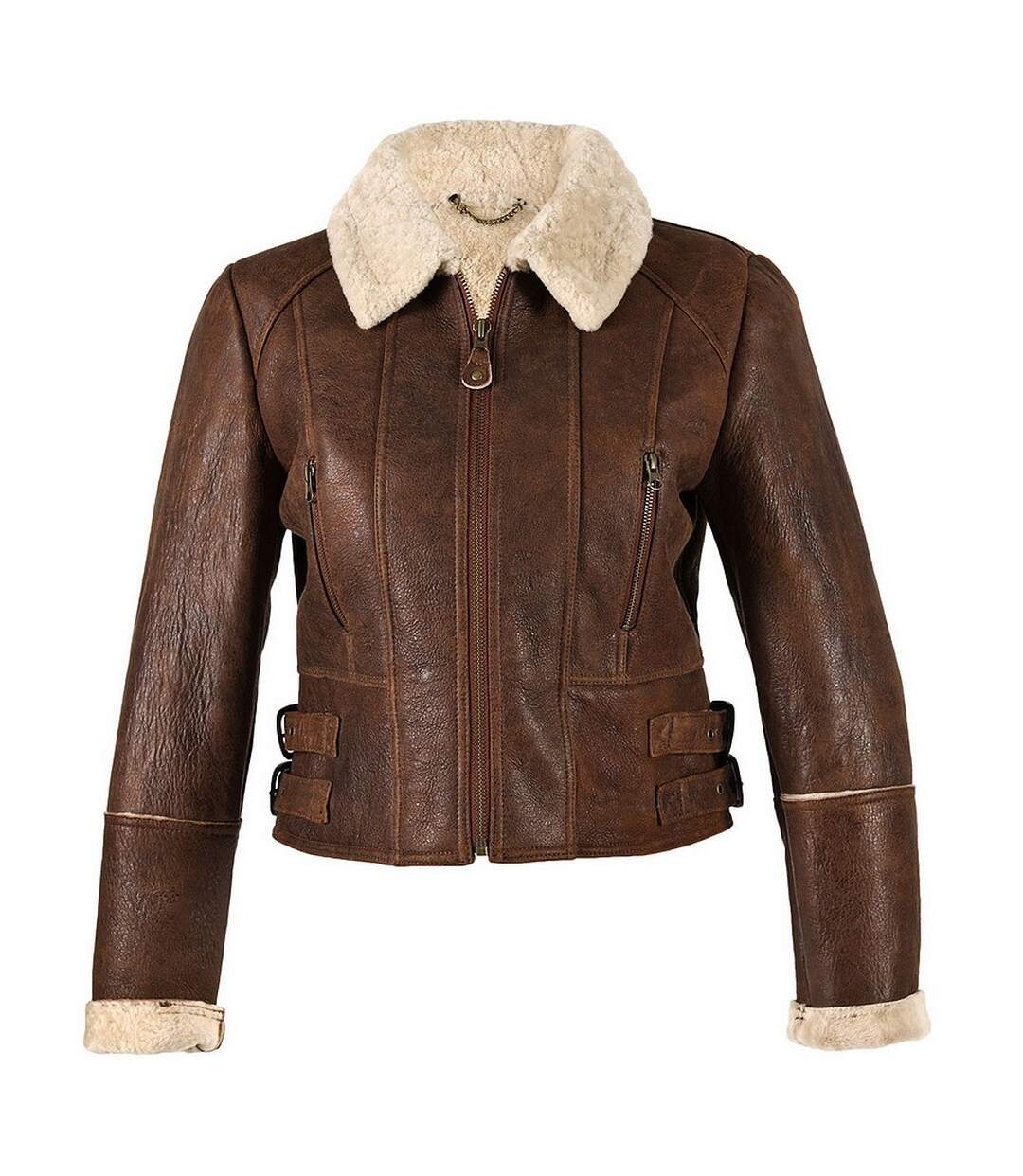 Womens/ladies ella cropped sheepskin flying jacket brick forest Eastern Counties Leather-1