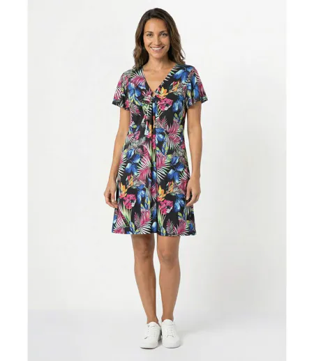 Robe évasée imprimé feuilles courte
