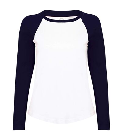 Skinnifit Womens/Ladies Long Sleeve Baseball T-Shirt (White / Oxford Navy) - UTRW4731