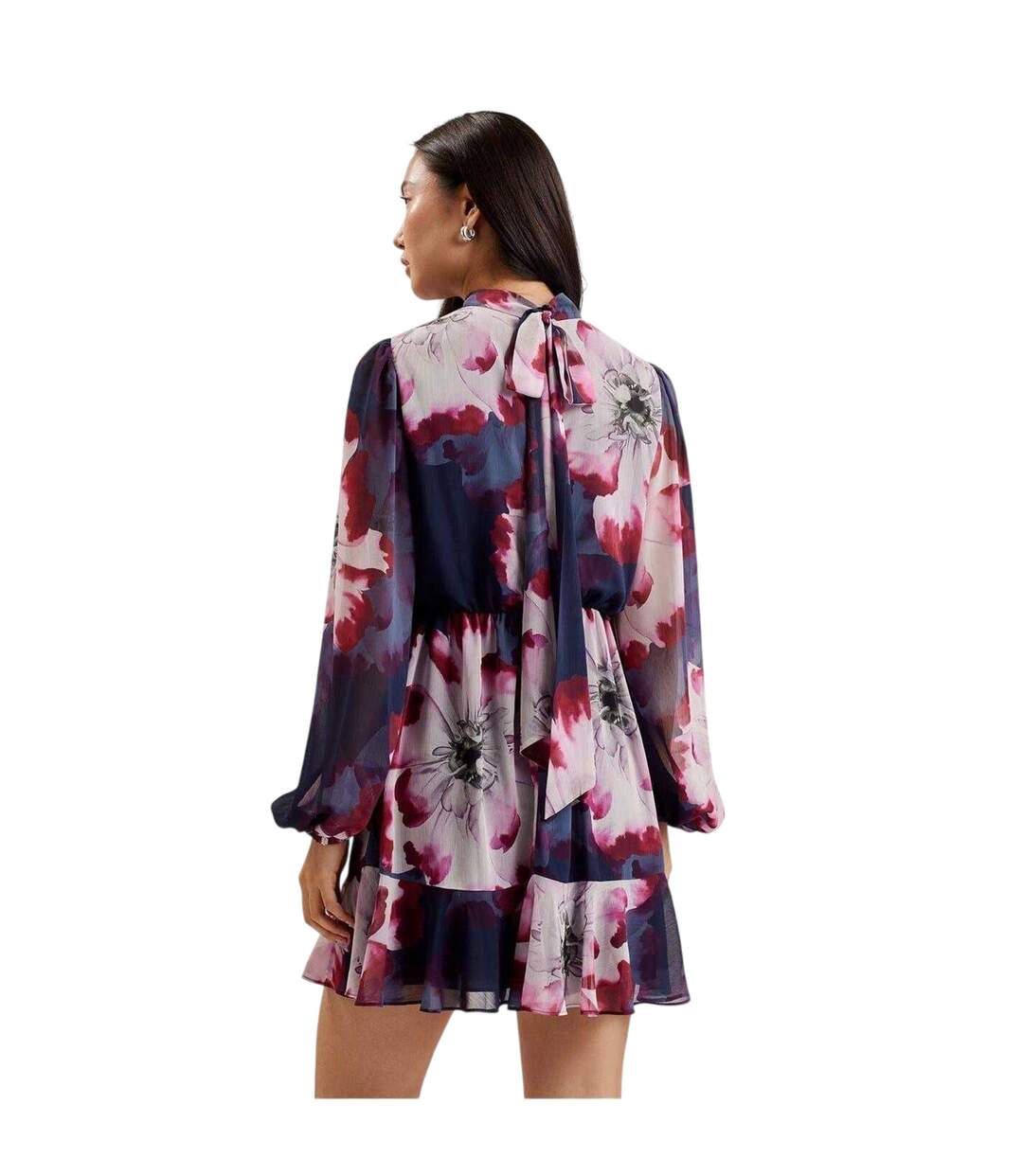 Womens/ladies Aracely Floral Chiffon Bishop Mini Dress Navy Multicoloured Ted Baker-3