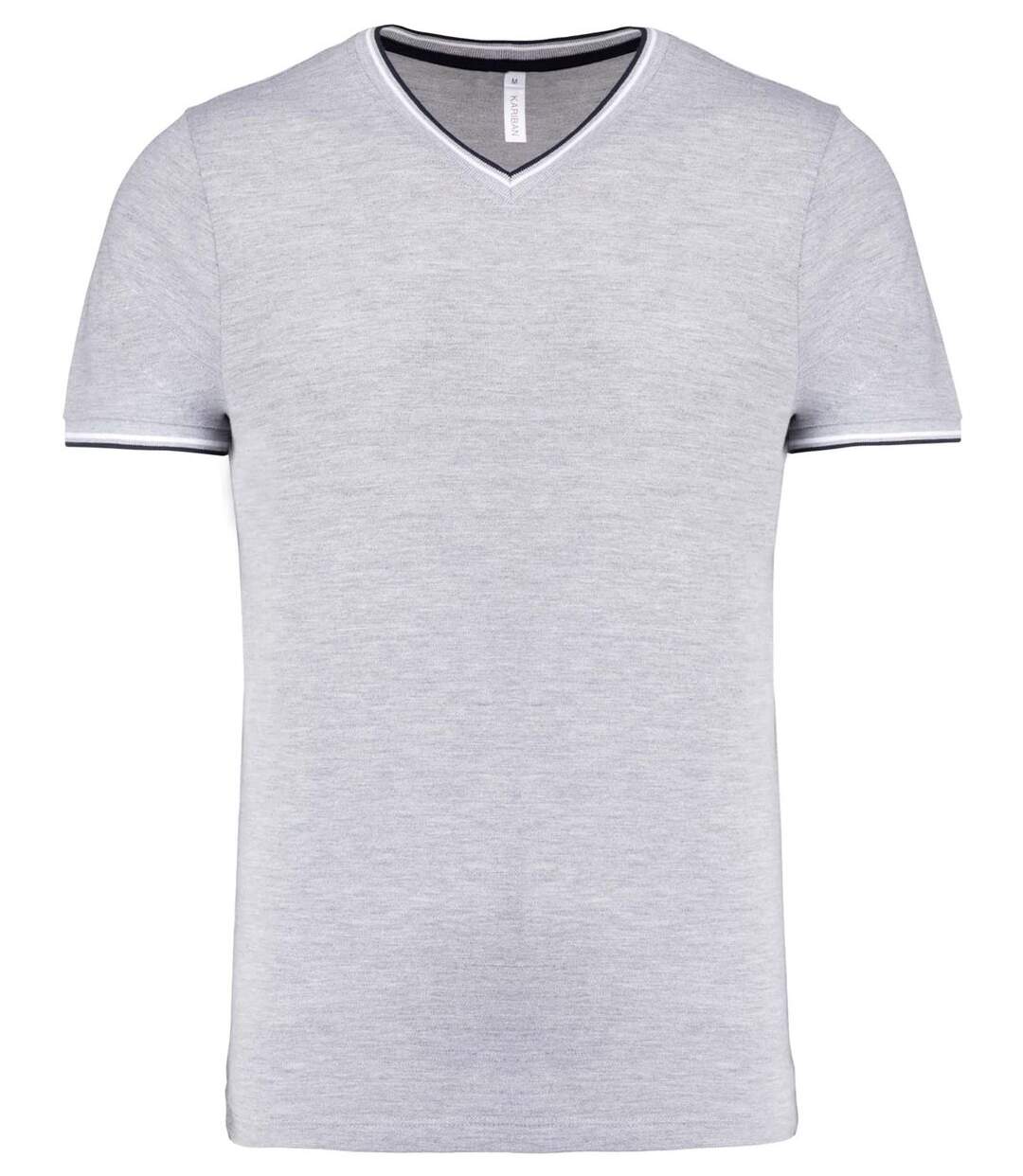 T-shirt manches courtes coton piqué col V K374 - gris chiné - homme-1