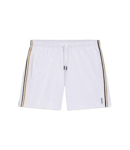 Mens Icon Logo Swim Shorts White Boss