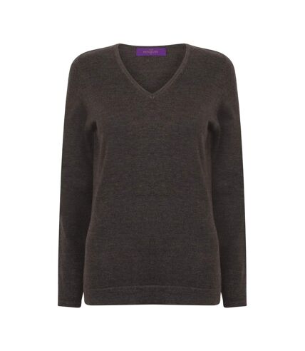 Henbury Womens/Ladies Cotton Acrylic V Neck Sweatshirt (Grey Marl) - UTPC6025