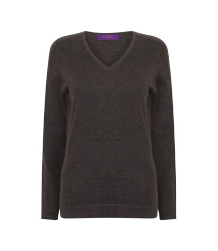 Henbury Womens/Ladies Cotton Acrylic V Neck Sweatshirt (Grey Marl) - UTPC6025