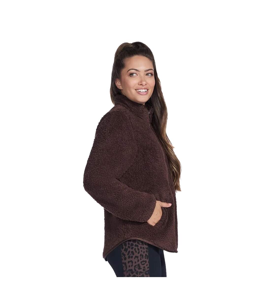 Womens/ladies Sherpa Jacket Coffee Skechers-4