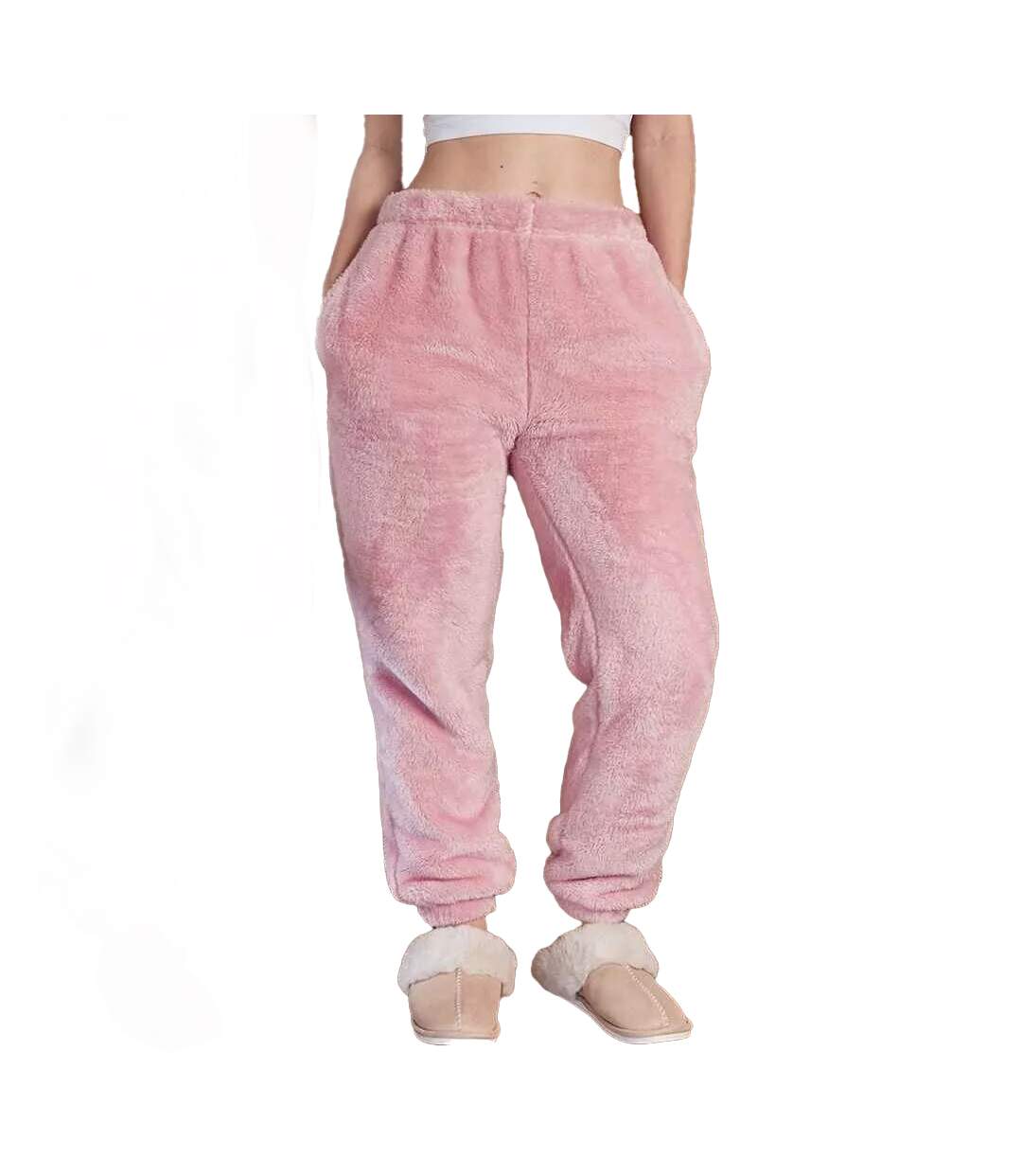 Unisex adult fluffy fleece jogging bottoms blush pink Brand Lab-2