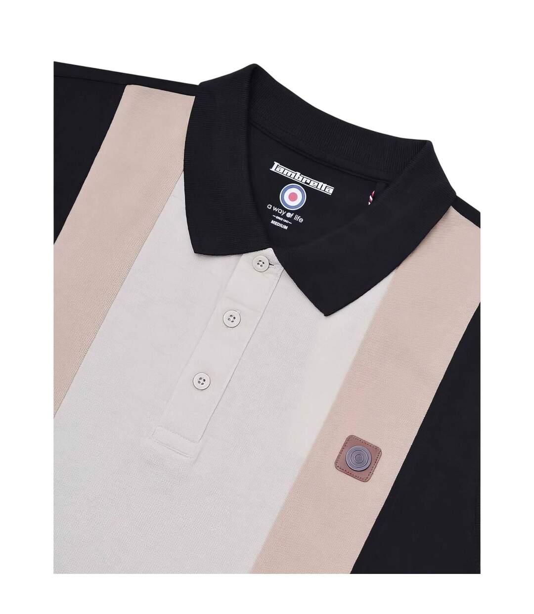 Mens Panel Short-sleeved Polo Shirt Black Cream Beige Lambretta-2