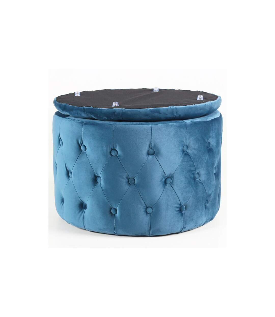 Pouf Rond Design en Velours Visalni 60cm Bleu-5