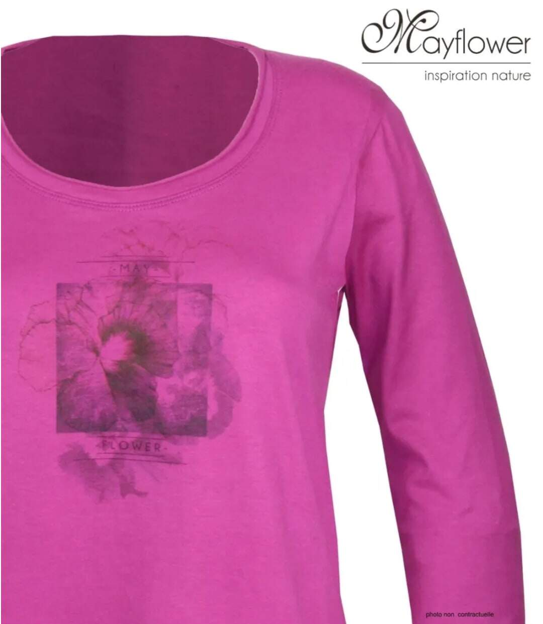 MAYFLOWER NUAGE – Tee-shirt manches longues fushia 100% coton col bateau pour un look vitaminé-4