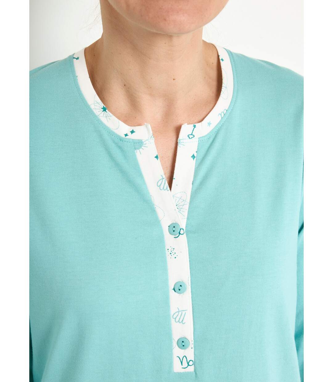 Chemise de nuit liquette mi-longue boutonnée coton-3