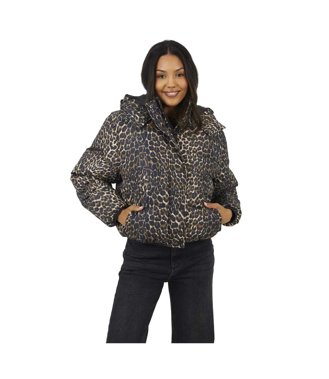 Doudoune Motif/style Imprimé Léopard Bunny Femme Noir Marron Brave Soul-1