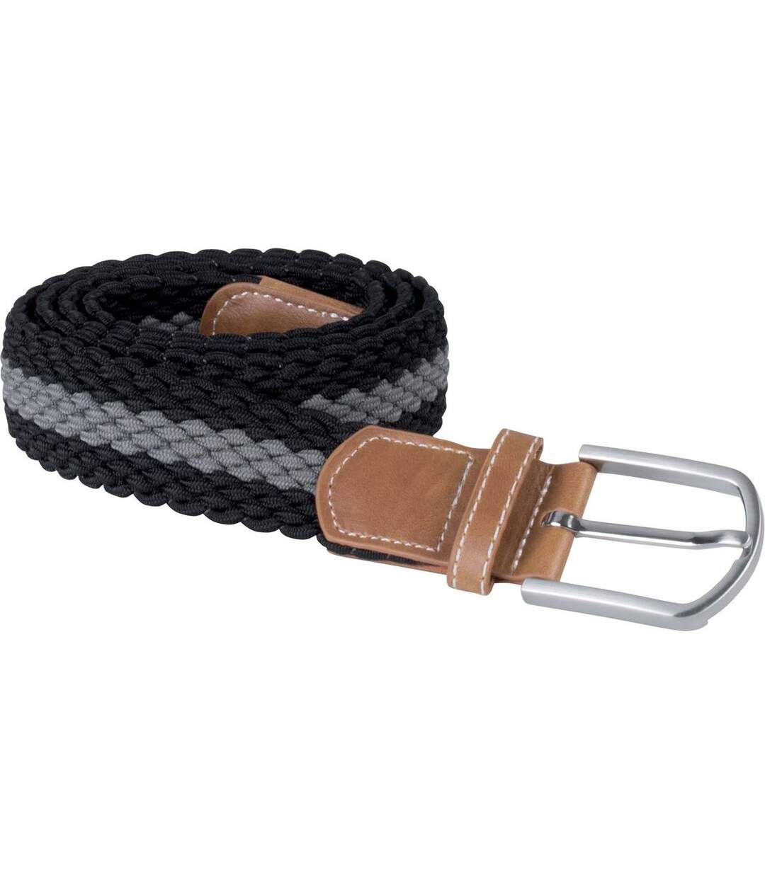 Ceinture tressée élastiquée - KP805 - noir et gris