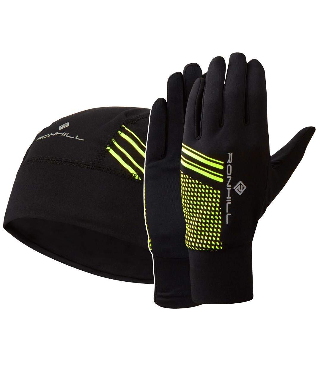 Ensemble bonnet et gants adulte noir / jaune fluo Ronhill