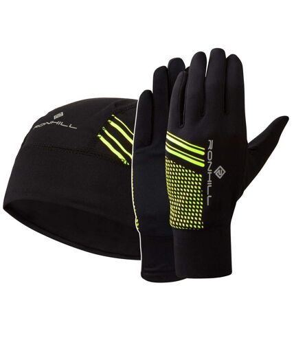 Ensemble bonnet et gants adulte noir/jaune fluo Ronhill