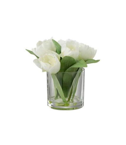 Fleur Artificielle & Vase Tulipes 19cm Blanc