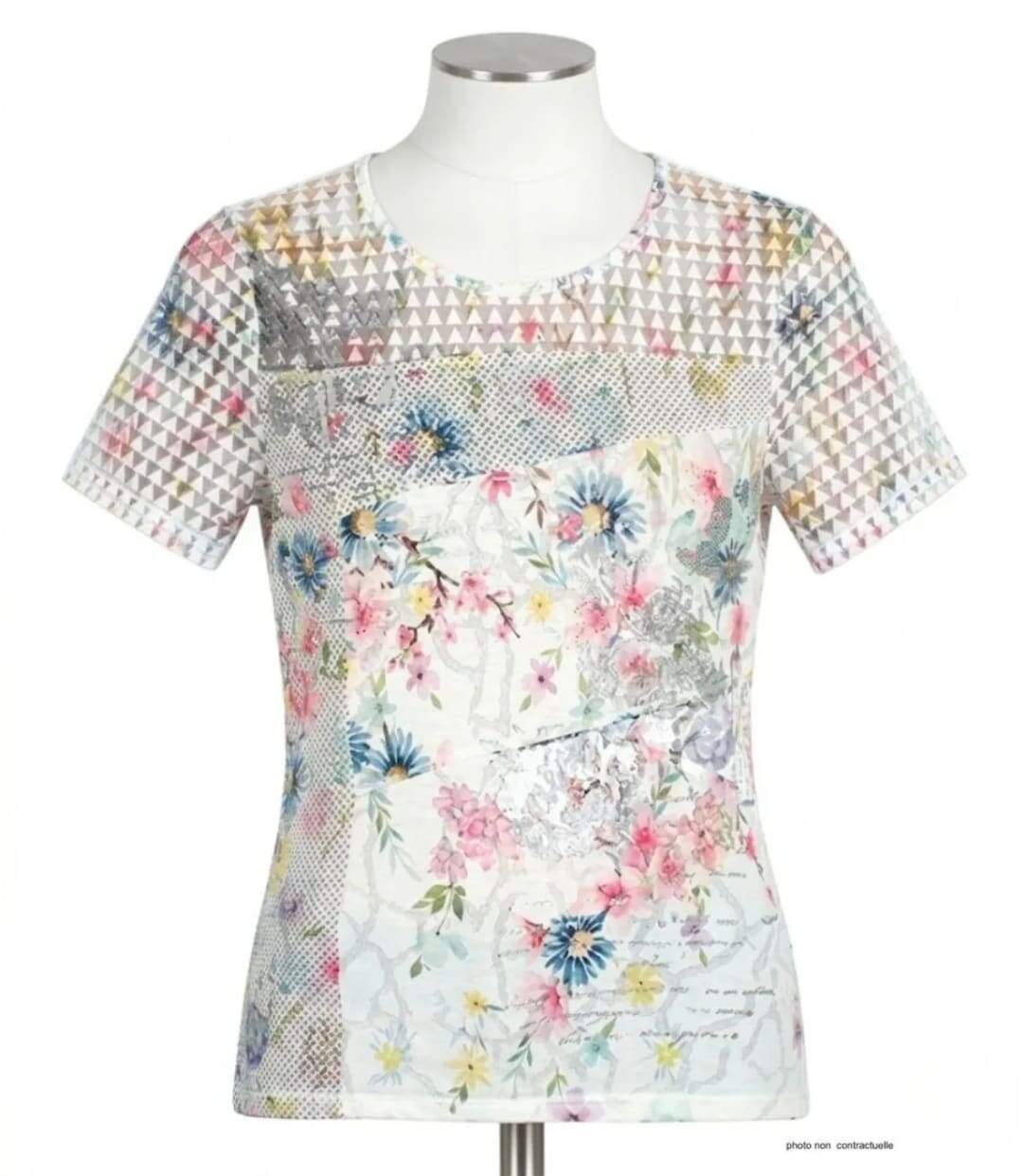 Tee-shirt MAYFLOWER BAG15117A fleuri : l'élégance du voile et de la transparence-3