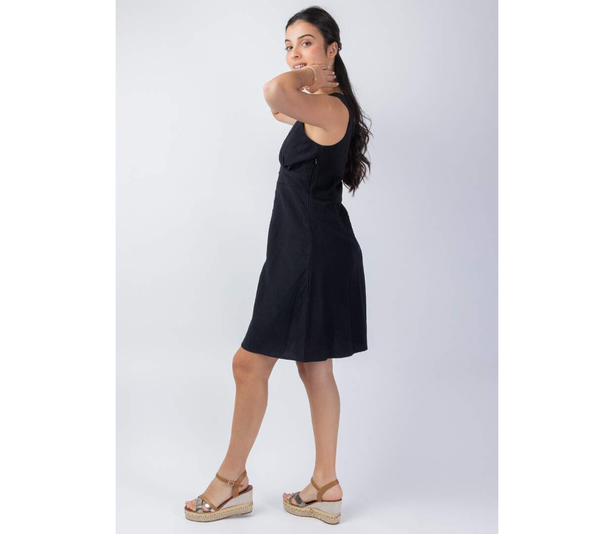 Robe courte féminine MAURINE noire Coton Du Monde-3