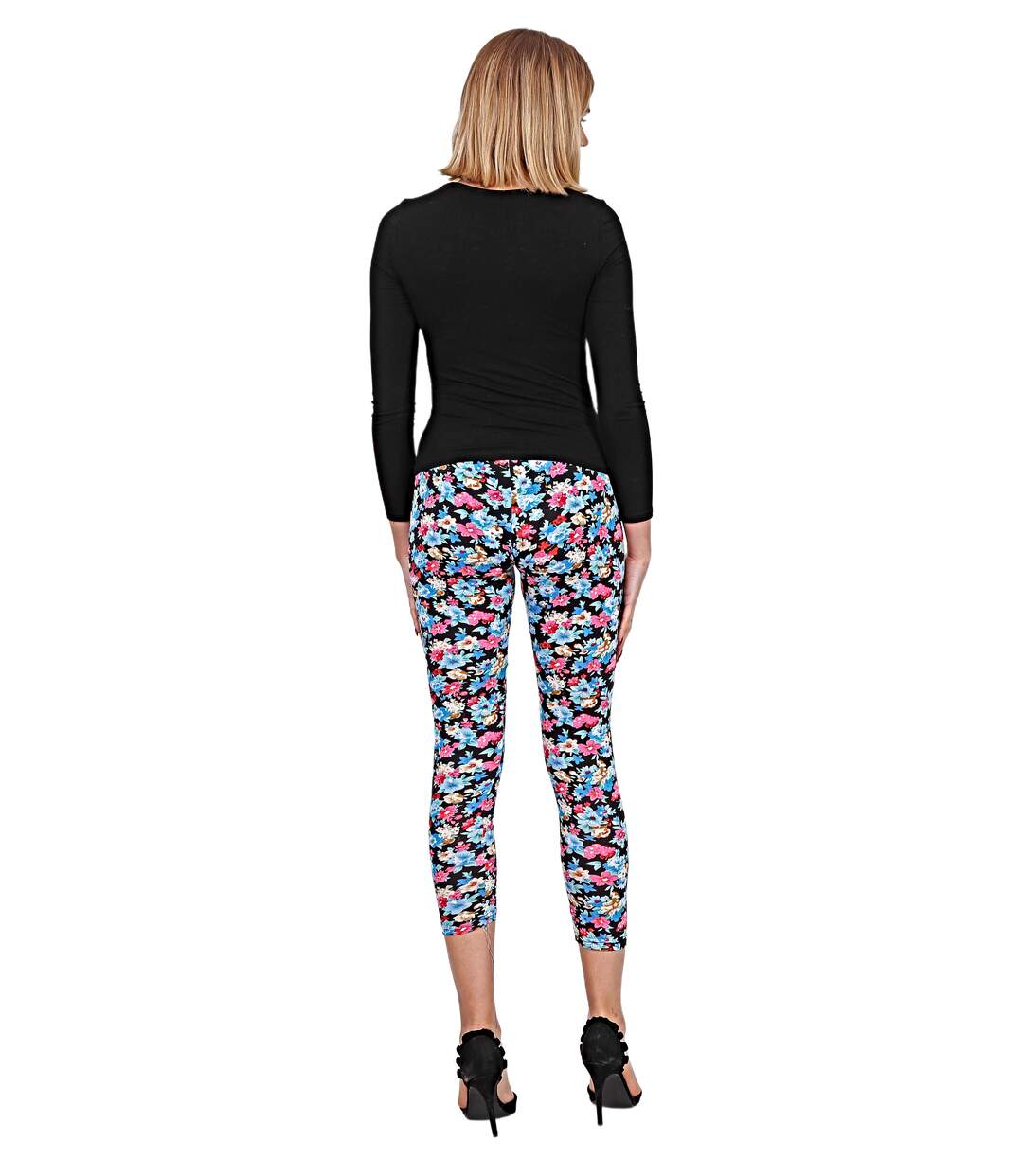 Legging femme court 3/4 motifs imprimés fleur-3