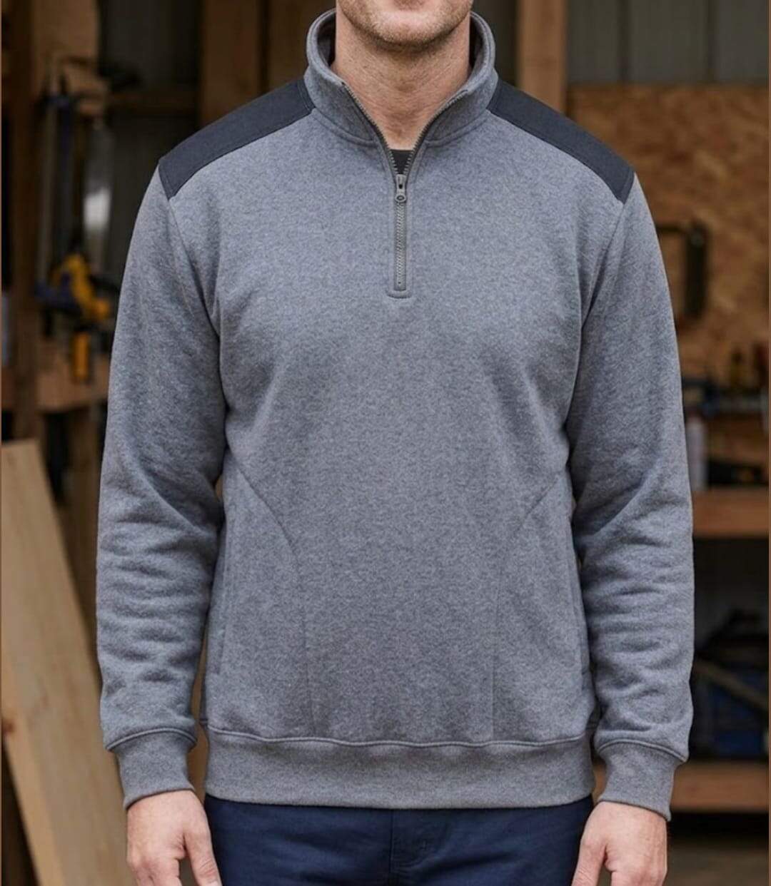 CHALLENGER PIERRO1 — Sweat molleton col camionneur zippé gris : chaleur et résistance optimale-1