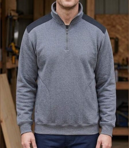 CHALLENGER PIERRO1 — Sweat molleton col camionneur zippé gris : chaleur et résistance optimale