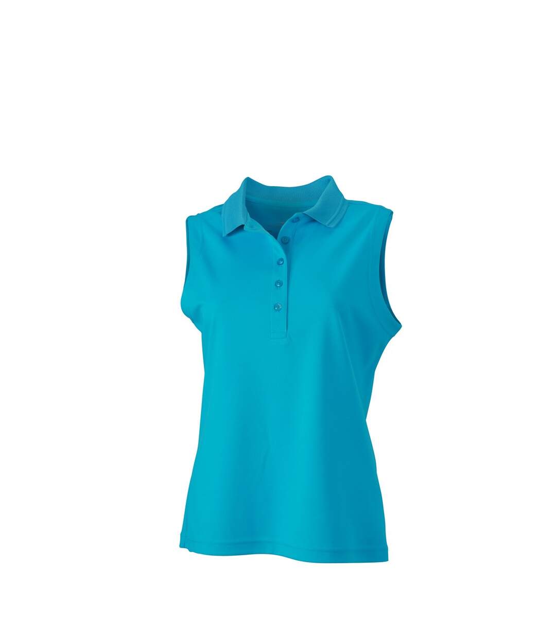 Polo micro-polyester FEMME JN575 - bleu turquoise - sans manches